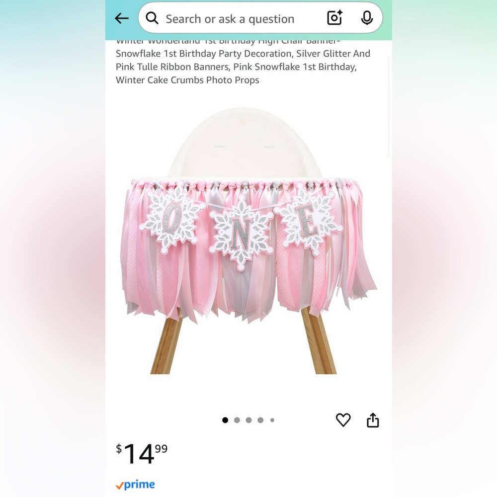 Pink and White High Chair Banner for 1st Birthday
